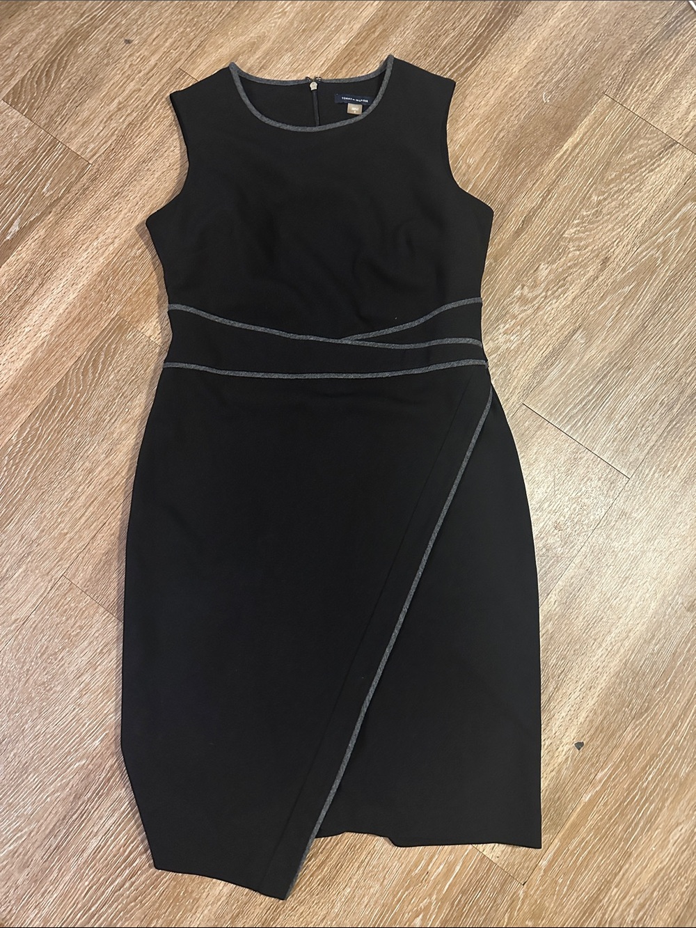 Tommy Hilfiger Black Sleeveless Midi Dress with Gray Contrast Trim